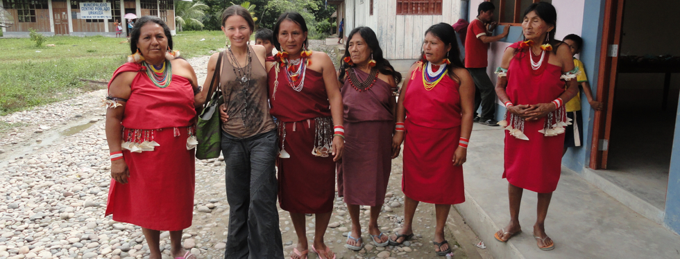 ORG by vio Founder and Designer, Violeta Villacorta, with Awajún Artisans of AMARNO Association in the Peruvian Rainforest ORG by vio Founder and Designer, Violeta Villacorta, with Awajún Artisans of AMARNO Association in the Peruvian Rainforest.